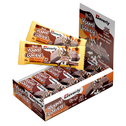 Beverly Nutrition Barretta Yum Weley Waffer 35 g - 30% de proteína de chocolate (caixa de 24 unidades)
