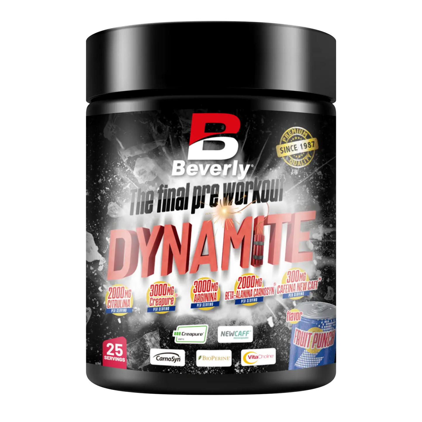 Beverly Nutrition DYNAMITE – Pre-Workout Esplosivo con Beta-Alanina | 375 g – 25 Dosi | Gusto Fruit Punch Beverly Nutrition