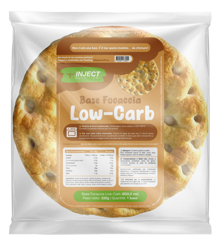 Base de focaccia baja en carbohidratos 220 g | Sólo 5,6 g de carbohidratos | 40 g de proteína | Ceto y fitness | INYECTAR Nutrición