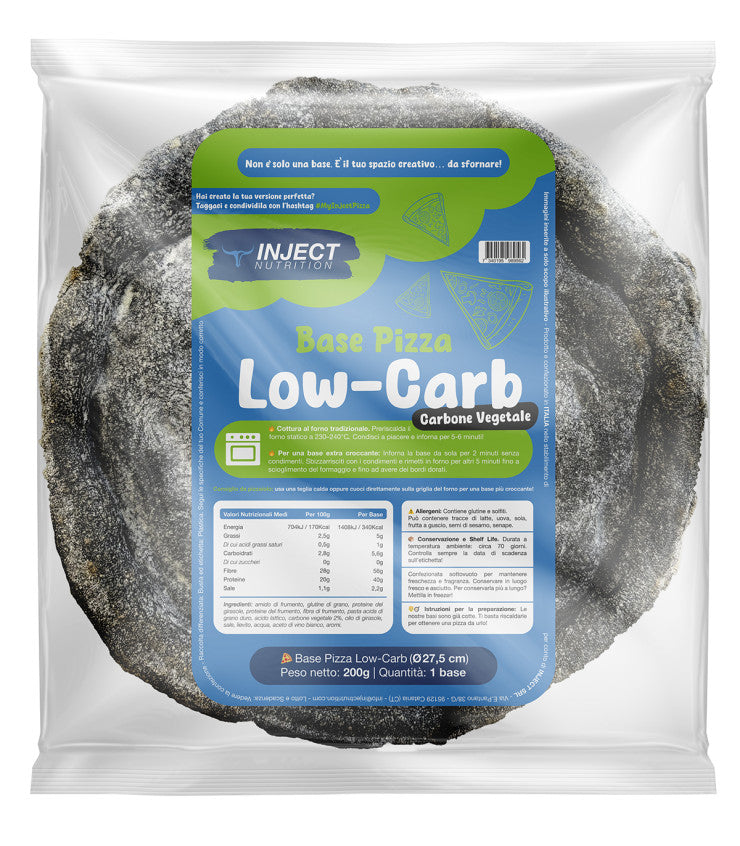 Base de Pizza Baja en Carbos con Carbón Vegetal 200g | Sólo 5,6 g de carbohidratos | Alto en Proteínas 40g | INYECTAR Nutrición