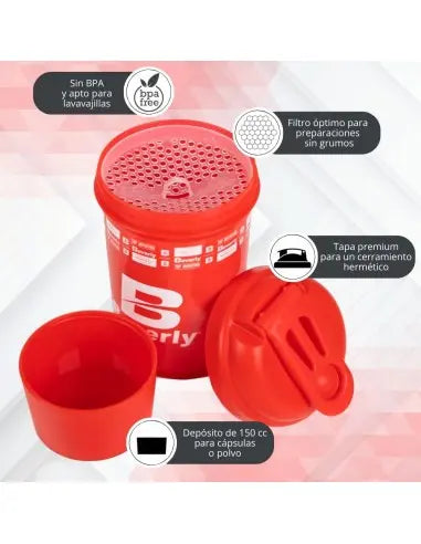 Shaker Beverly Nutrition Premium | Rosso | 500 ml | Con dispenser e griglia anti-grumi Beverly Nutrition