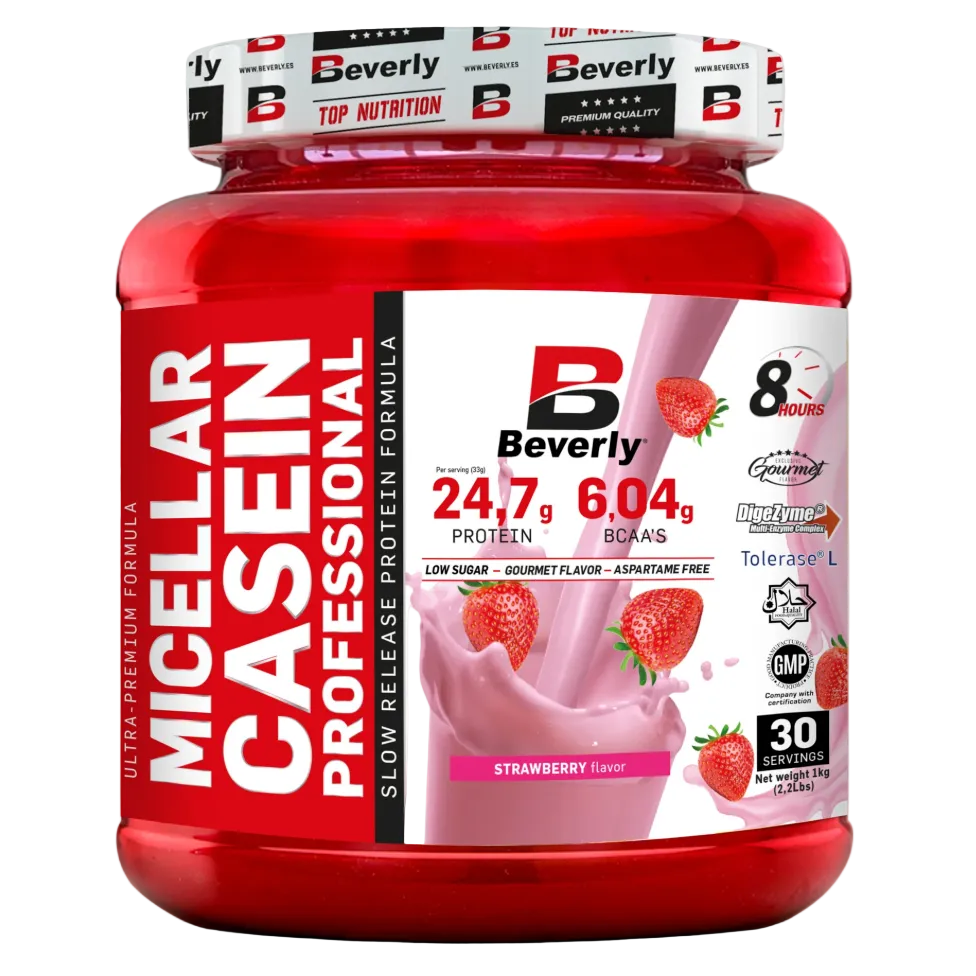 Beverly Nutrition Cassein Professional 1kg | Casein Micelar Lacprodan® + Glutamin Kyowa® | Langsam freisetzendes Nachtprotein