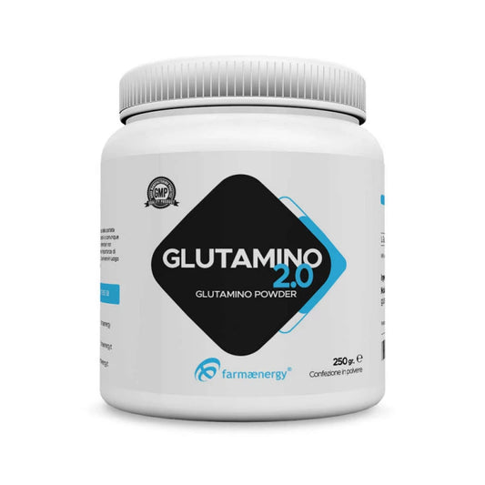 Glutamino 2.0 250g | L-Glutammina Grado Farmaceutico | Anticatabolica + GH + Immunità | 100 Dosi | Farmaenergy