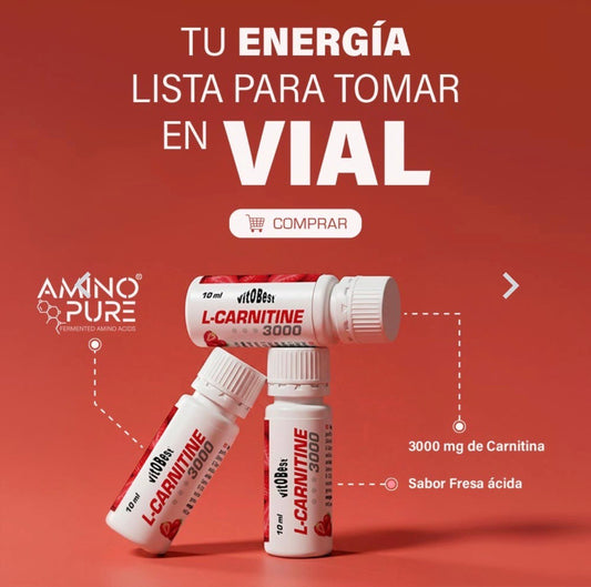 VitoBest L-Carnitine 3000 Viales – Sabor Fresa Ácida (20 viales x 10 ml)